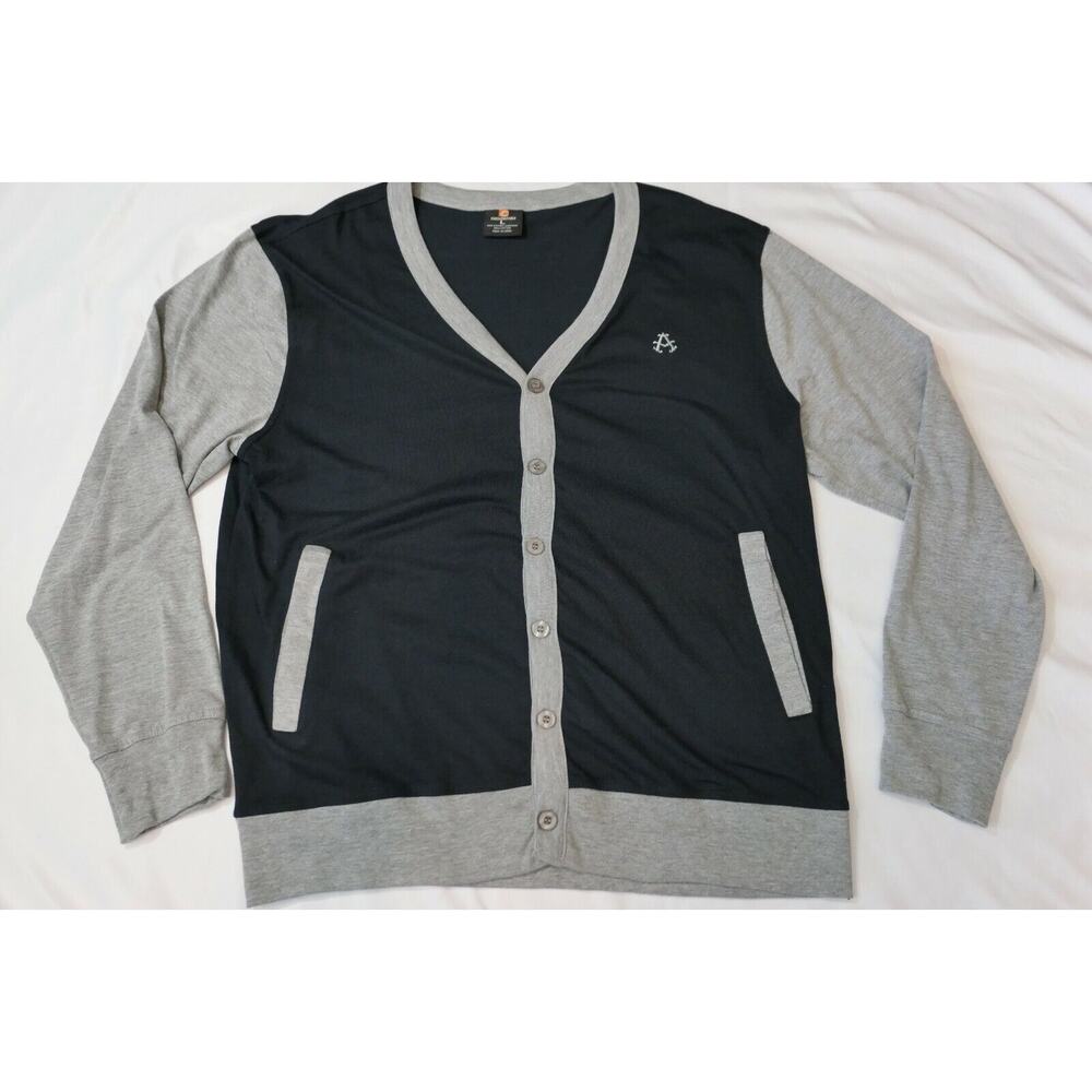 AKADEMIKS Vintage Men's Large Blue Grey Hip-Hop Scholar Sweater Vest Button-Up